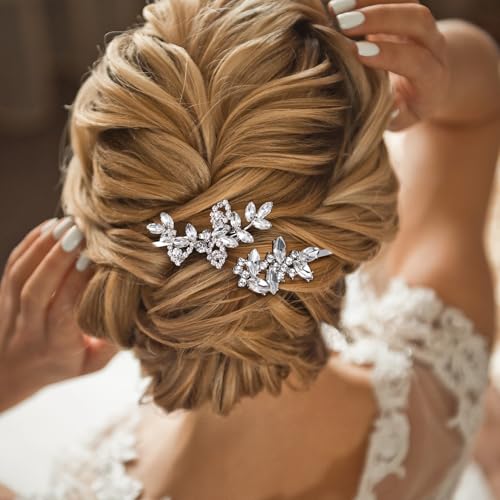 Silver Rhinestone Hair Clips Set for Women & Girls - Bridal & Party Accessories