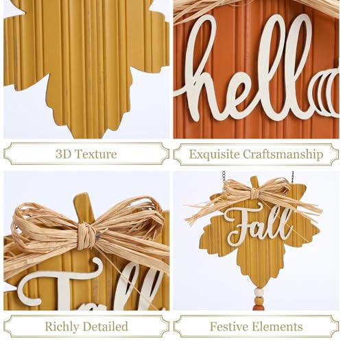 Rustic Fall Wreath with Pumpkin & Maple Leaf – 15 Inch