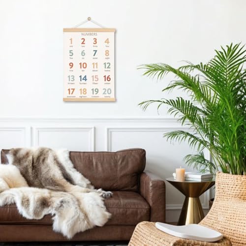 Numbers 1-20 Educational Poster with Wooden Hanger - 12.5x17 Inch Nursery Wall Art