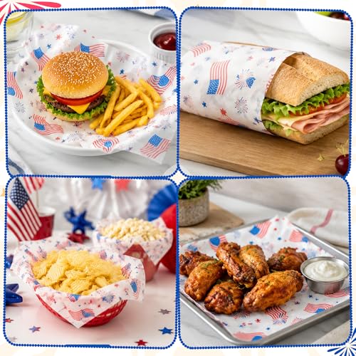 Patriotic Wax Paper Sheets - 150 Pcs USA Flag Deli Wraps
