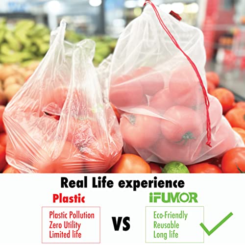 9 Pack Eco-Friendly Reusable Mesh Produce Bags with Tare Tags