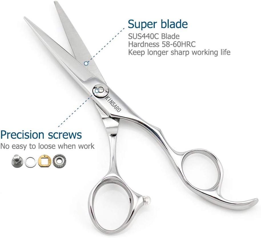 Professional Hair Cutting Scissors - 5.5" Barber Shears with 440C Convex Blades | Silvery Finish for Home or Salon Use