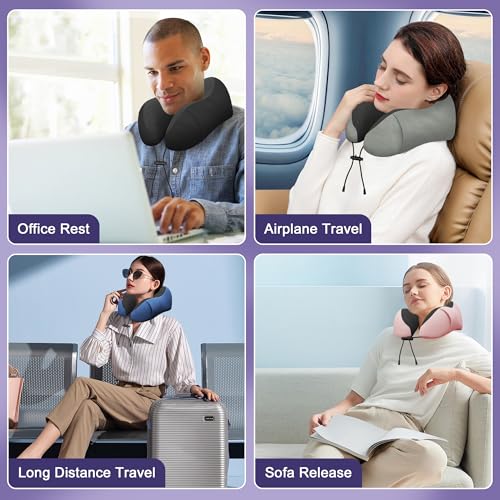 Premium Memory Foam Travel Neck Pillow with Eyemask - Adjustable Ergonomic Support