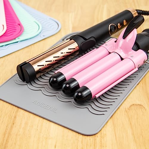 Angenil Blush Large Silicone Heat Mat for Hair Tools — 11.02 x 7.9 in, 2-in-1 Mat & Pouch