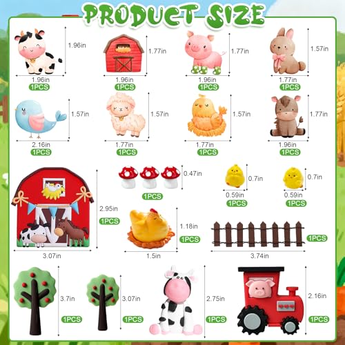 20 Farm Cake Decorations Set - Animal Toppers for Baby Showers