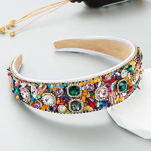 Iridescent Rhinestone Headband for Women - Candy Color Turquoise Glitter Hair Accessory