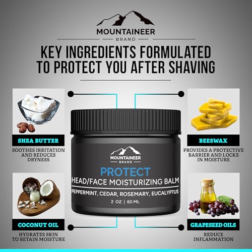 Mountaineer Brand Natural Moisturiser with Fresh & Natural Scent | Bald Head Care for Men | Non-Greasy Scalp and Face Balm | Made in West Virginia | Protect | 2oz