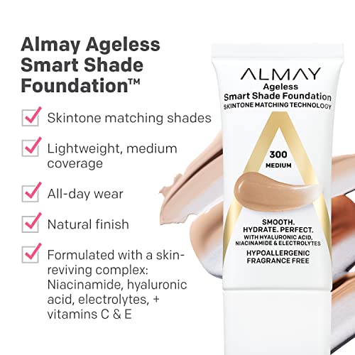 Almay Anti-Aging Smart Shade Foundation with Hyaluronic Acid, 1 Fl Oz