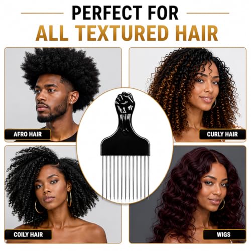 2-Pack Metal Afro Pick Comb for Curly Hair & Beards - 6.75 Inch