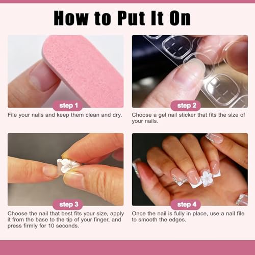 ARTIXY Short Square Press On Nails, Reusable French 3D Acrylic Fake Nails