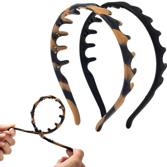 Silicone Comb Headbands for Women - Non-Slip, No Headache Design | 2-Pack in Tortoise & Black