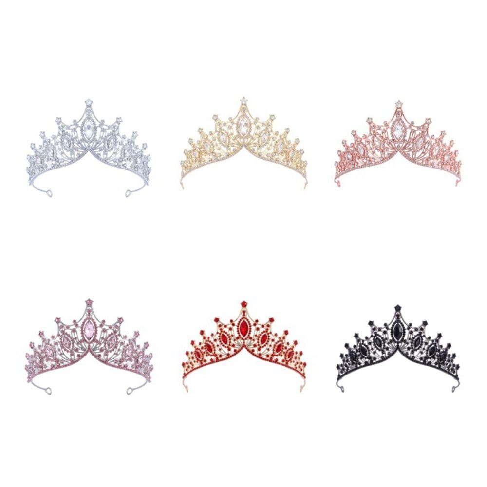 Rhinestone Crown Hair Ornaments Elegant Headwear Princess Tiara Temperament Gold Baroque Crown Women(purple)