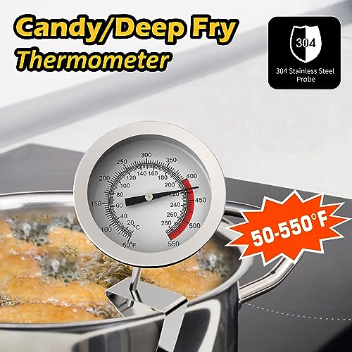 Stainless Steel Deep Fry Oil Thermometer with 12" Probe & Clip
