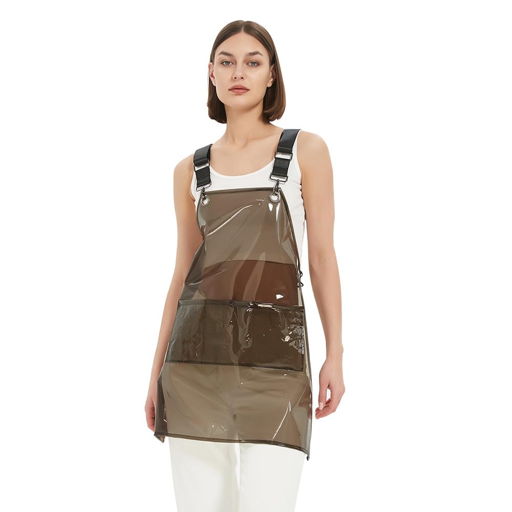 MIKI WELL Hair Stylis Apron for Salon Barber Cross-back Hairdresser Waterproof Work Apron With 3 Pockets (22.8” W 25.5” L)(black+black webbing)