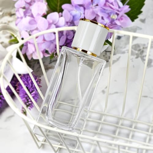 Yerpkefey 50ml Glass Spray Perfume Bottles - White Cap, 2 Pack Refillable Atomizers