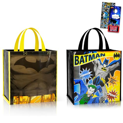 Batman Tote Bags Set - 2 Large Reusable Grocery Bags with Stickers