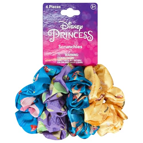 Disney Princess Scrunchies for Girls - 4 Large Character Hair Accessories