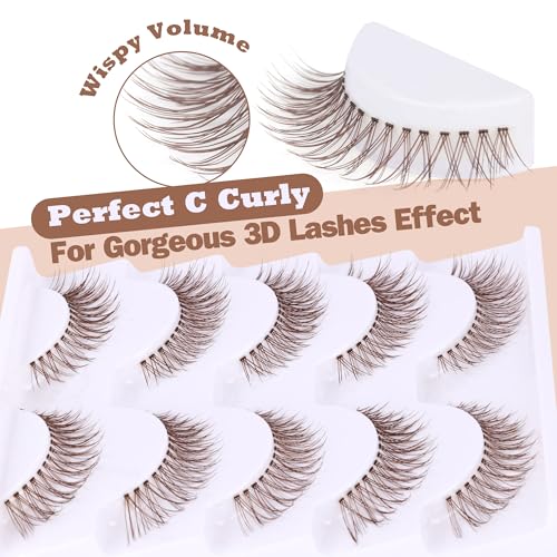 Newcally B-Natural Brown False Eyelashes - Wispy Cat Eye Faux Mink, Short & Curly