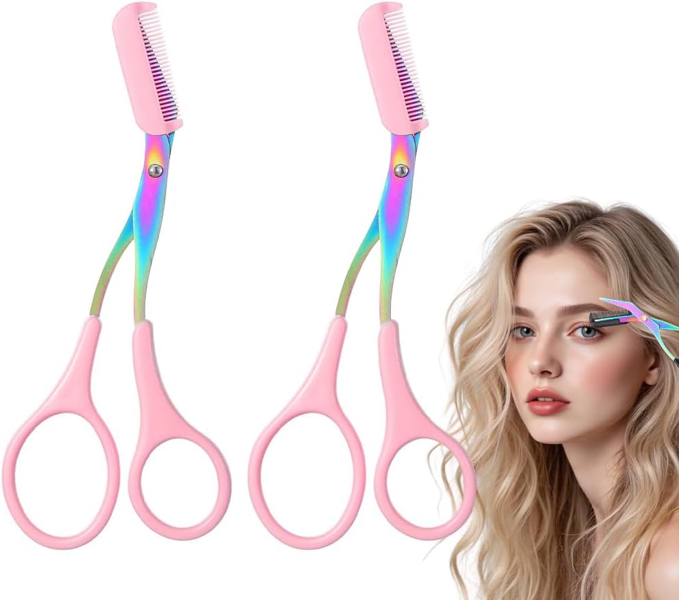 Professional Eyebrow Trimmer Scissor - 2-in-1 Stainless Steel Cutter & Comb | Portable Hair Removal Tool for Women & Men (Black)