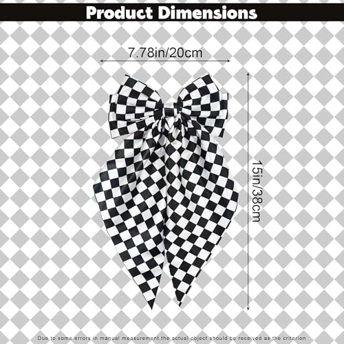 Oversized Black and White Checkered Hair Clip with Bow