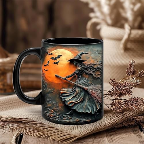 AICHENG Witch Cauldron Coffee Mug - 15 oz Black Ceramic
