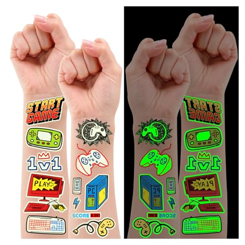 Luminous Video Game Tattoos for Kids - 158 Styles Glow in the Dark Temporary Tattoos
