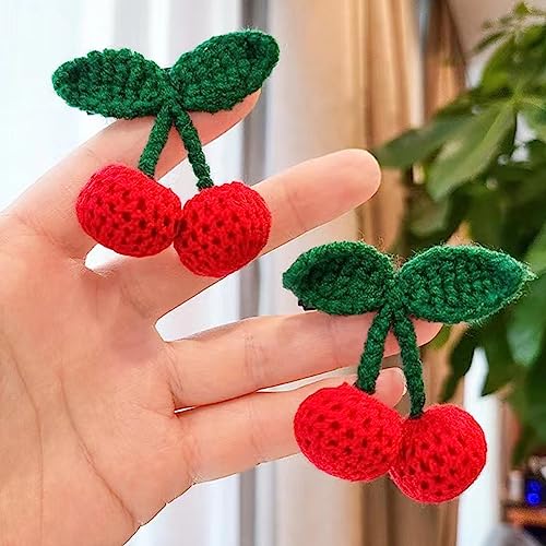 Handmade Cherry Shape Hair Clips for Kids - 2 Pcs Crochet Barrettes
