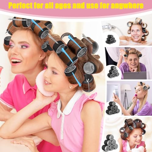 HAKINBOT 43PCS Heatless Hair Curlers Set for Thick Long Hair – Black, 4 Sizes with Clips & Comb