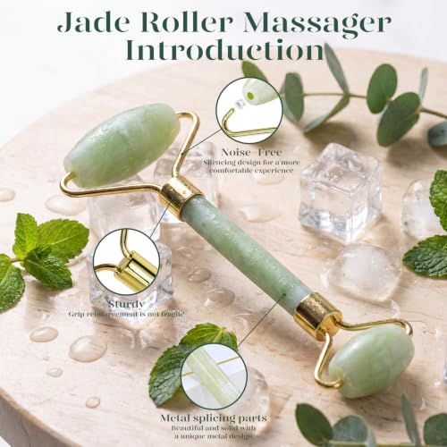 BAIMEI Jade Roller & Gua Sha Tool Set for Face Depuffing