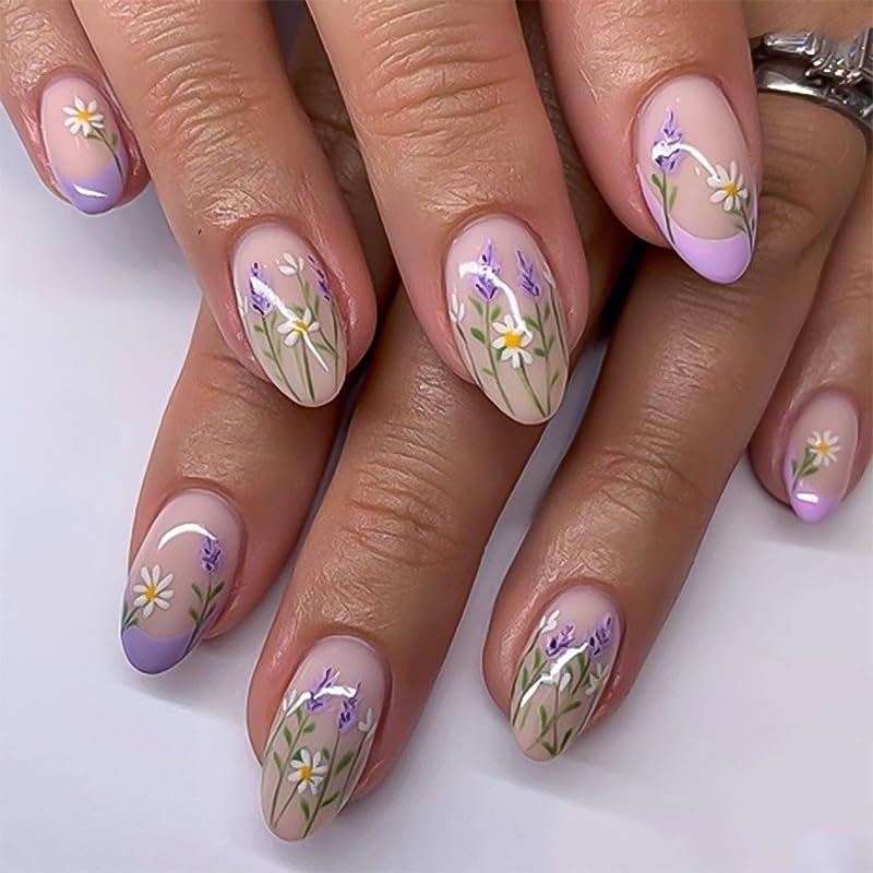 Cat Eye French Tip Press-On Nails - Nude & Pink Short Almond | Reusable Glue-On Nails with Gold Line for Weddings & Parties