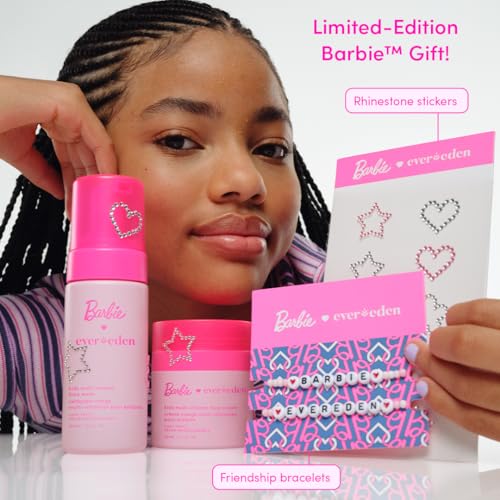 Evereden Barbie Limited Edition Gift Box for Girls | Multi-Vitamin Face Wash & Face Cream | Kids Skincare Set with Stickers & Bracelets | Dermatologist Tested Skincare For Kids 3+ | Cool Peach Scent