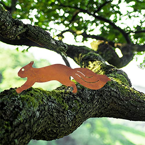 Rusty Metal Squirrel Garden Decor - Elegant Running Sculpture