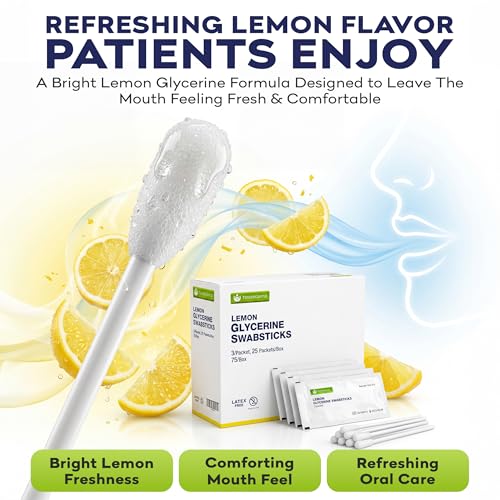 Lemon Glycerin Mouth Swabs for Seniors - 75 Disposable Oral Swabs