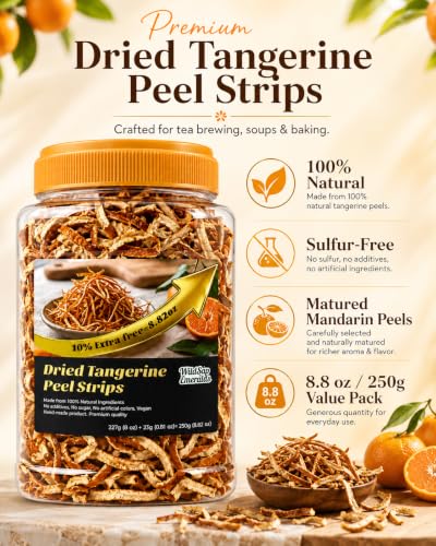 WildSap Emeralds Dried Tangerine Peel Strips - 8.8 oz Natural Citrus