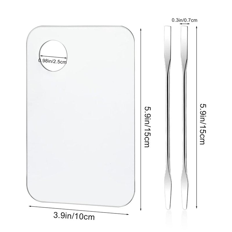 Acrylic Cosmetic Palette Set - 2 Mixing Trays with 2 Spatula Tools for Makeup, Foundation, Eyeshadow & Nail Art