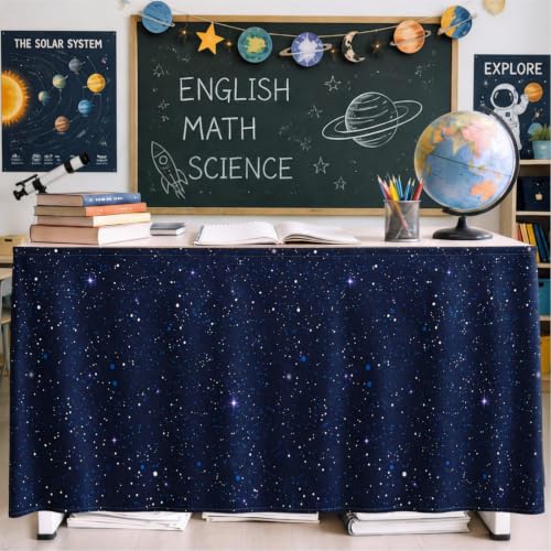 Tiamon 6 FT Galaxy Night Sky Table Skirt for Classroom Decor
