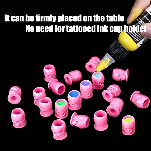 YILONG Skull 200pcs Disposable Tattoo Ink Cups with Stable Base Pink - 14mm Cap, 18mm Base