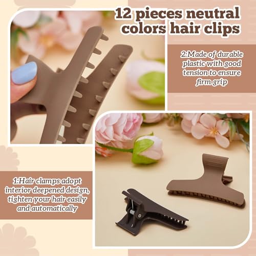 Batiyeer 12 Pcs Neutral Butterfly Claw Clips for Hair Sectioning