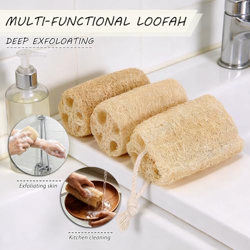Natural Loofah Sponge Set - 6 Pack Eco-Friendly Exfoliating Scrubbers