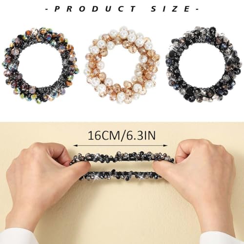 Unicra Pearl & Rhinestone Hair Ties Beaded Scrunchies Pack of 3 for Women