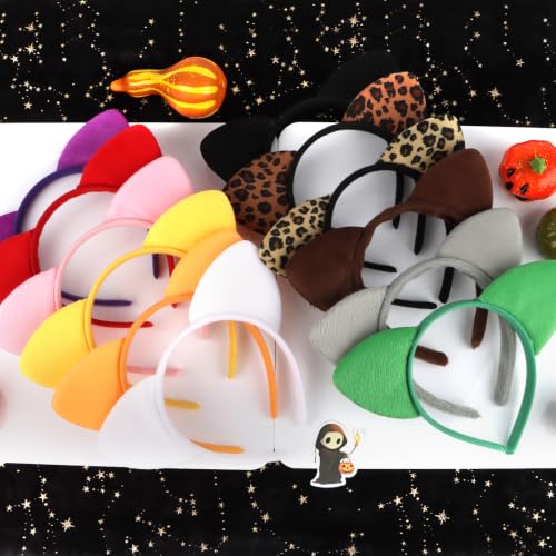 12 Pcs Cat Ears Headbands, Soft Plush Animal Ear Hairbands for Cosplay