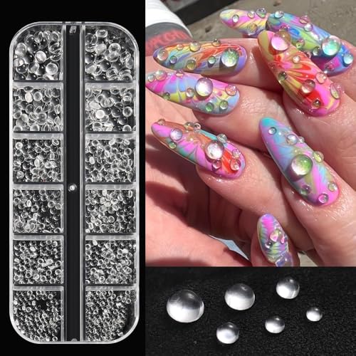 Clear Bubble Beads for Nail Art - 12 Grids with 6 Sizes