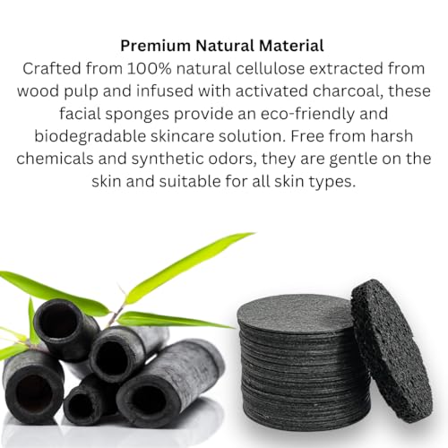 Natural Bamboo Charcoal Facial Cleansing Sponges 50-Count - Gentle Exfoliating & Makeup Remover
