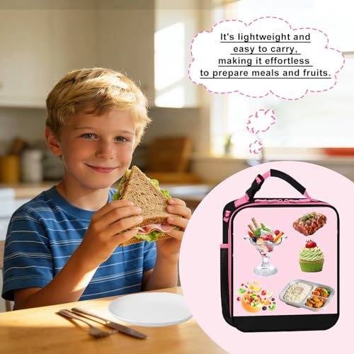 KAHEAUM Insulated Lunch Bag with Water Bottle Holder - Black & Pink
