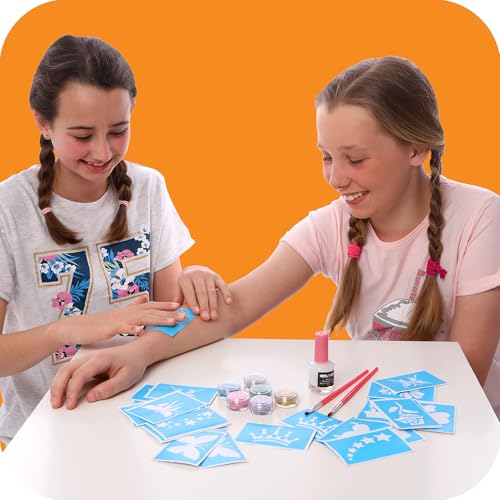Kids Glitter Tattoo Kit 33-Piece Set for Children Ages 3-8 with Stencils & Adhesive