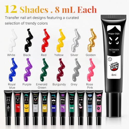 Major Dijit 12 Colors Stamping Nail Polish Gel 8ML for Nail Art