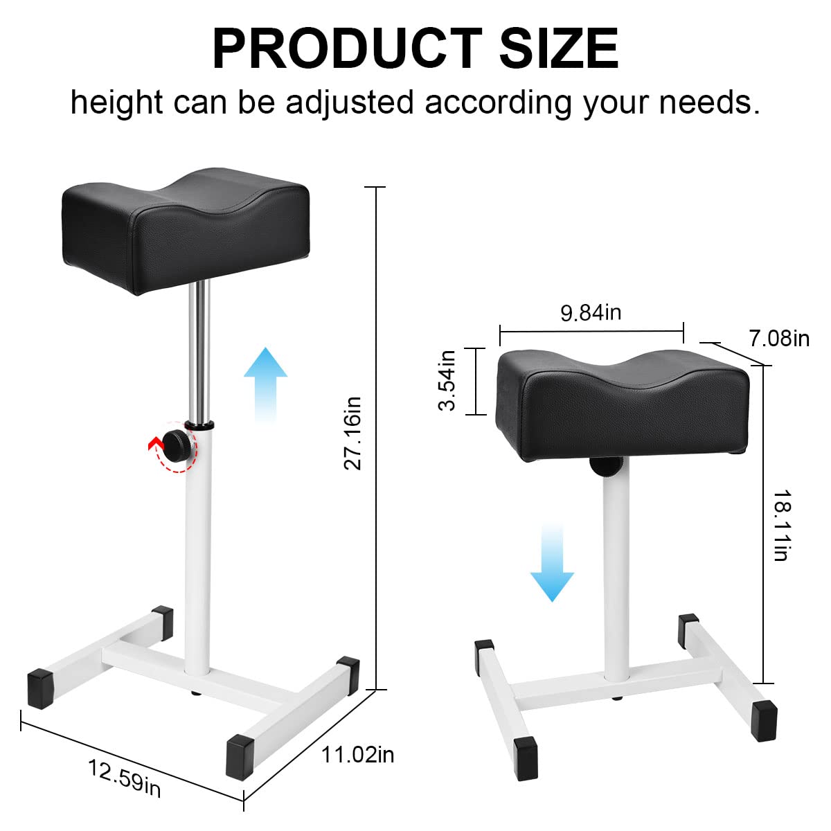 Adjustable Height Footrest - Pedicure & Manicure Stool for Home Spa | Black