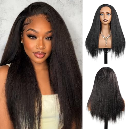 22 Inch Kinky Straight Half Wig for Black Women - Natural Black