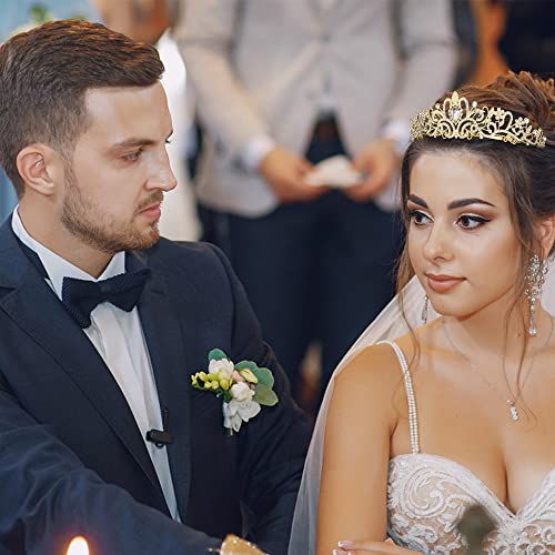 AOPRIE Gold King & Queen Tear Drop Tiara Crown Set for Weddings & Parties