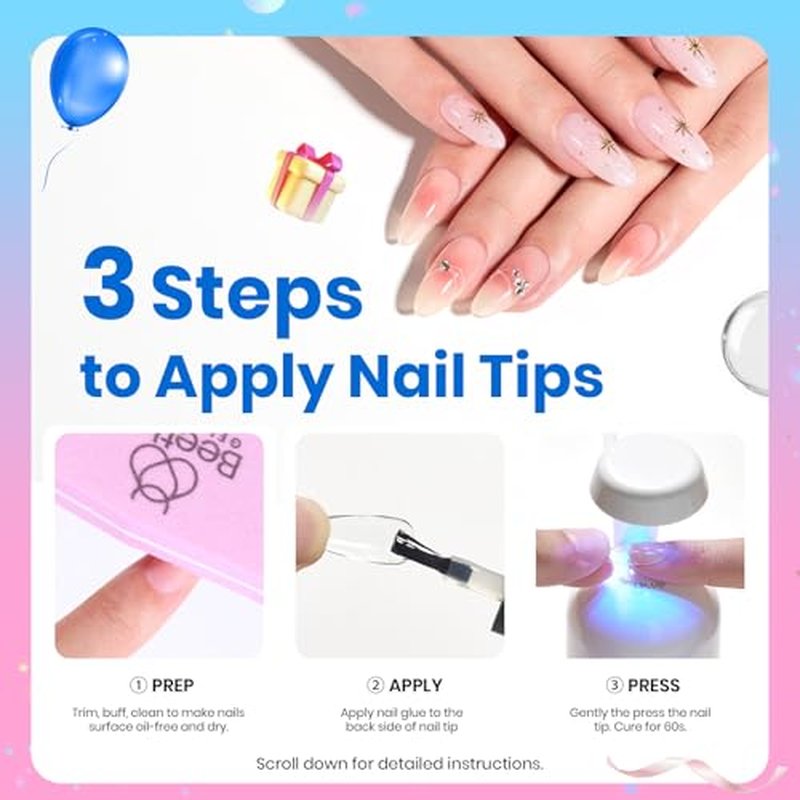 Beetles Gel Polish 9 in 1 Gel Nail Glue for Clear Acrylic Nail Tips 2 Pcs 15ml Long Lasting Nail Gel Kit for False Nails Tips, Base Blooming Nail Gel, U V Light Required, Gift for Women